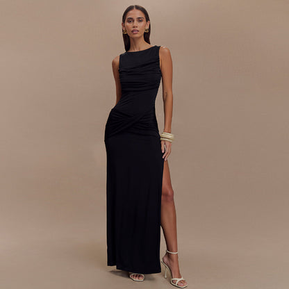 Sleeveless Round Neck Backless Dress