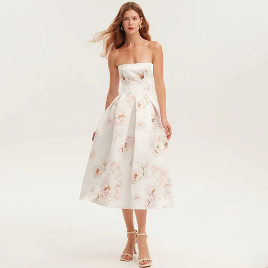 Open shoulder  Floral Strapless Dress
