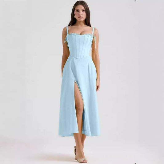 Ärmelloses Kleid mit Schlitz im Tube-Top, Sling-Top-Anzug