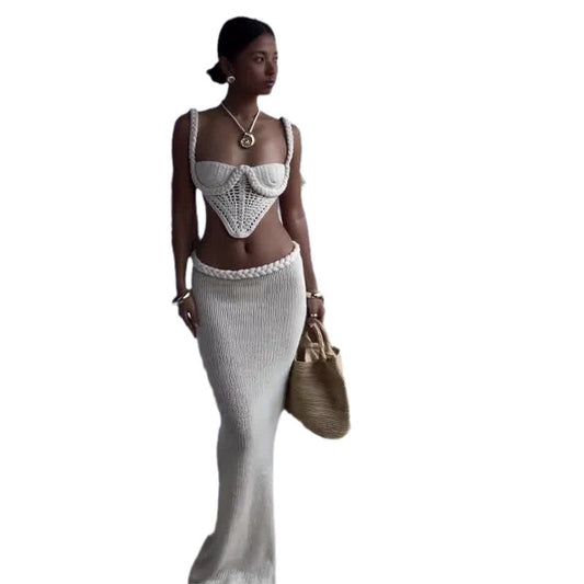 Crochet Knit 2 Piece Skirt Set