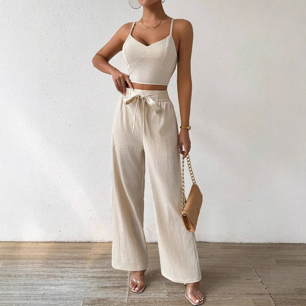 Bra Cup With Top Stretchy Straight-leg Pants Suit