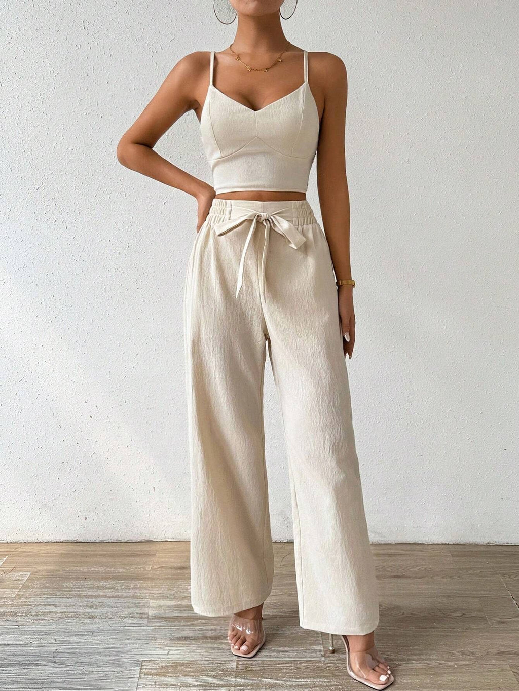 Bra Cup With Top Stretchy Straight-leg Pants Suit