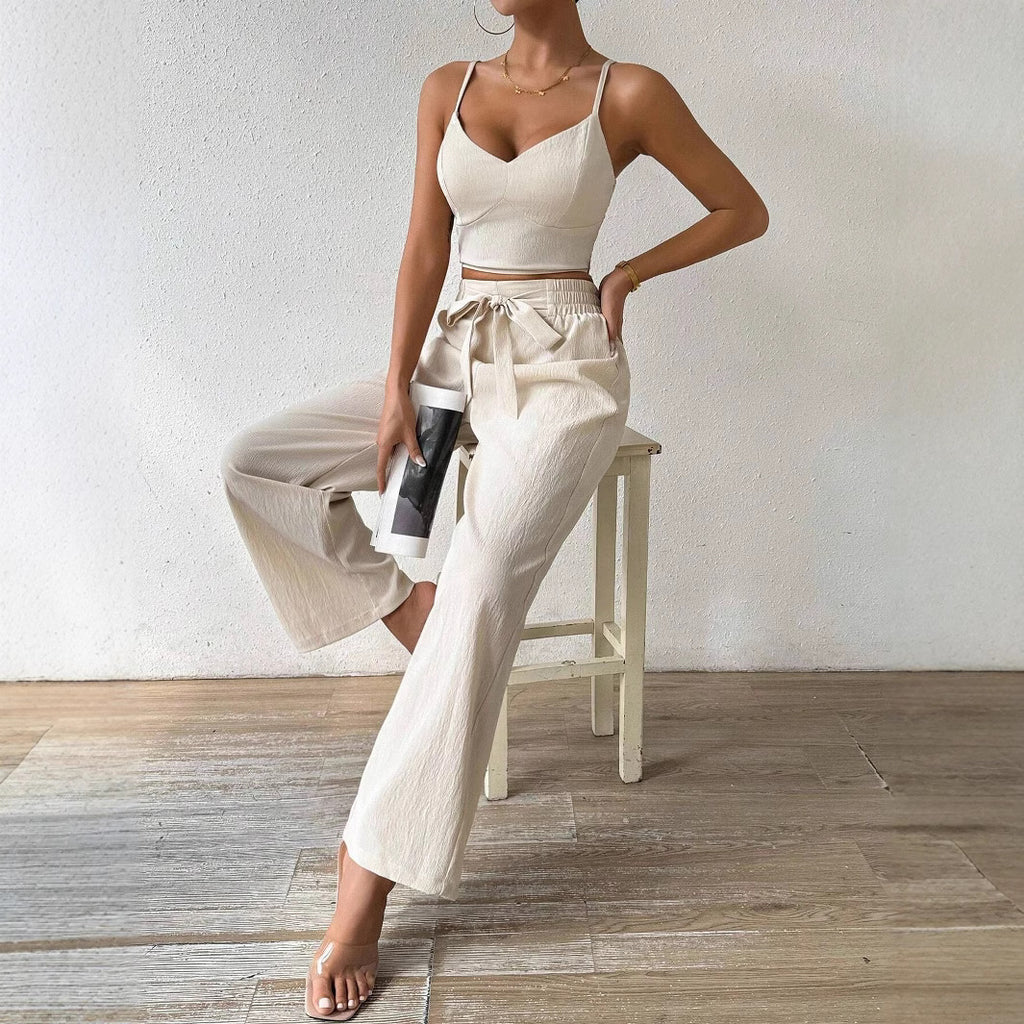 Bra Cup With Top Stretchy Straight-leg Pants Suit