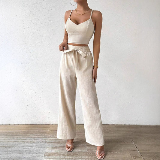 Bra Cup With Top Stretchy Straight-leg Pants Suit