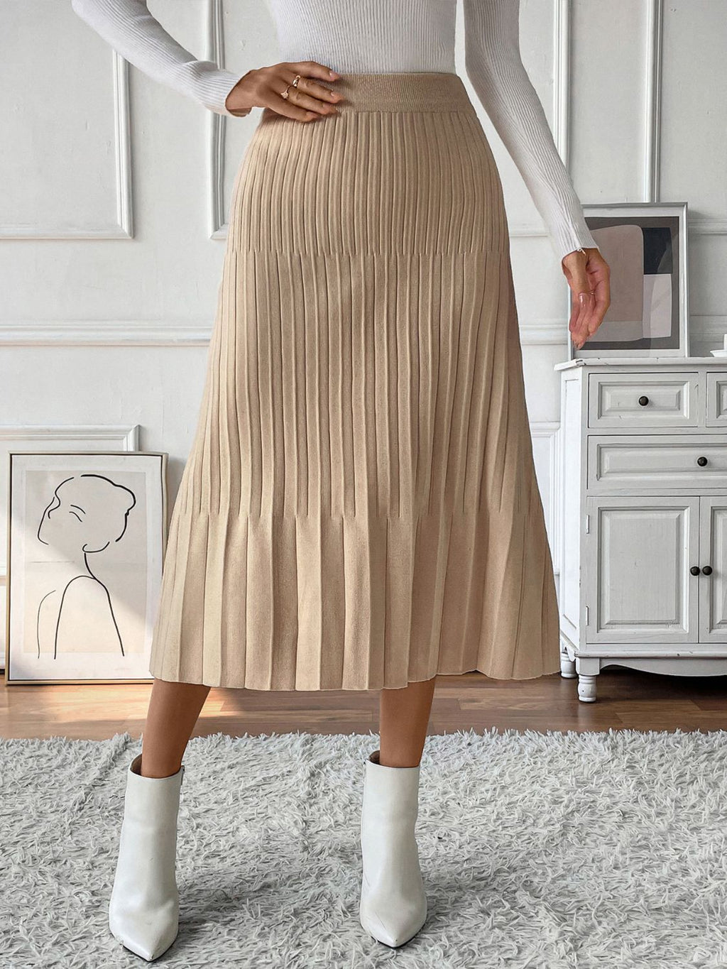 Perfee Pleated Midi Sweater Skirt - Siennasass