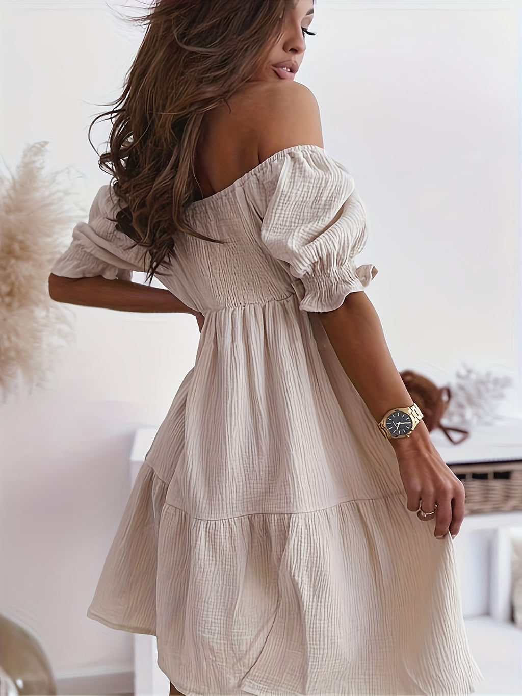 Full Size Ruffled Off-Shoulder Short Sleeve Dress - Siennasass