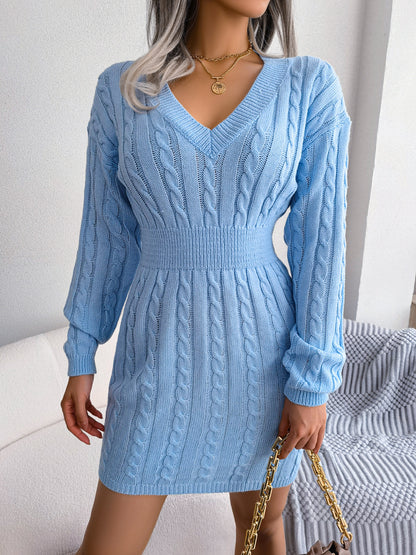 Cable-Knit V-Neck Mini Sweater Dress - Siennasass