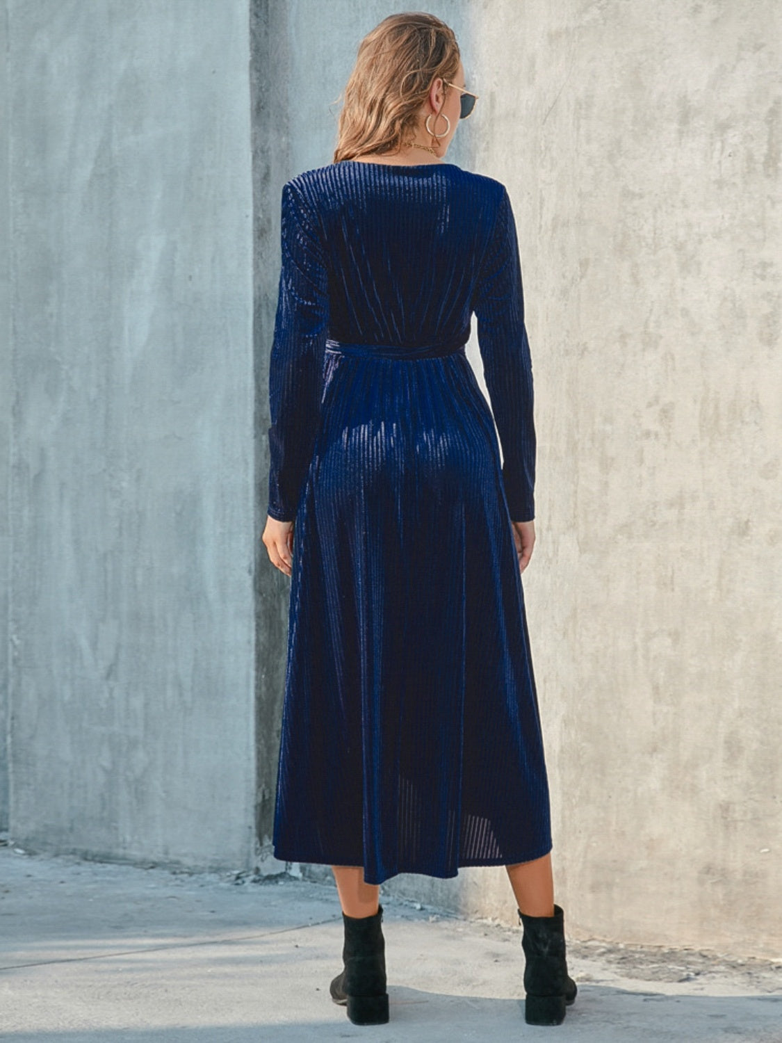 Tie Front Long Sleeve Slit Dress - Siennasass