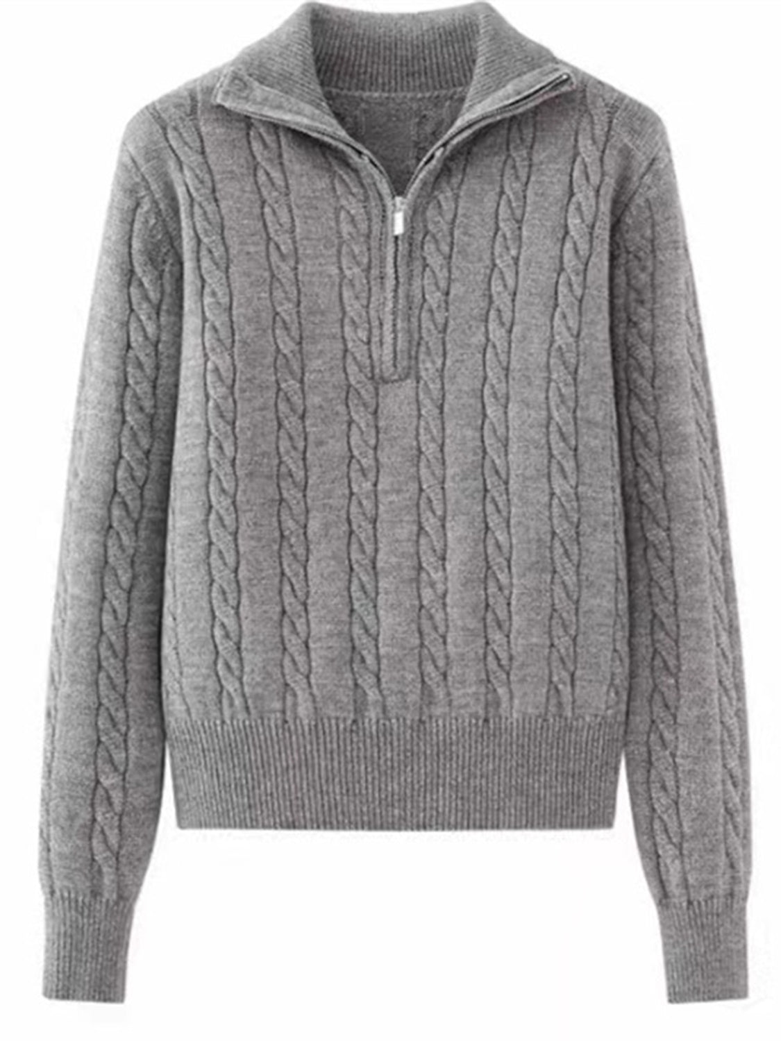 Cable-Knit Half Zip Long Sleeve Sweater - Siennasass