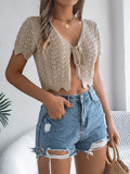 Tied Openwork Short Sleeve Cardigan - Siennasass