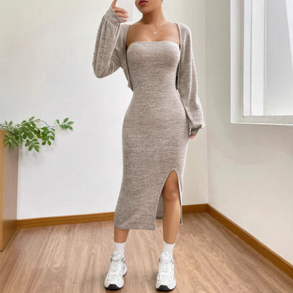 Modischer Strickanzug mit geteiltem Tube-Top