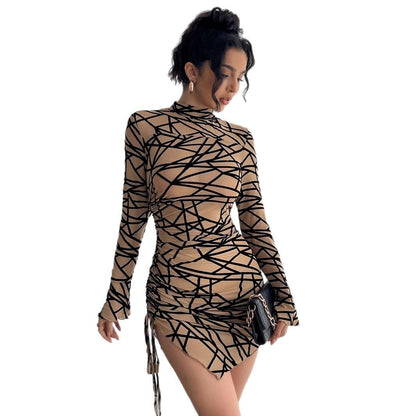 Stand-up Collar Long-sleeved Irregular Short Dress