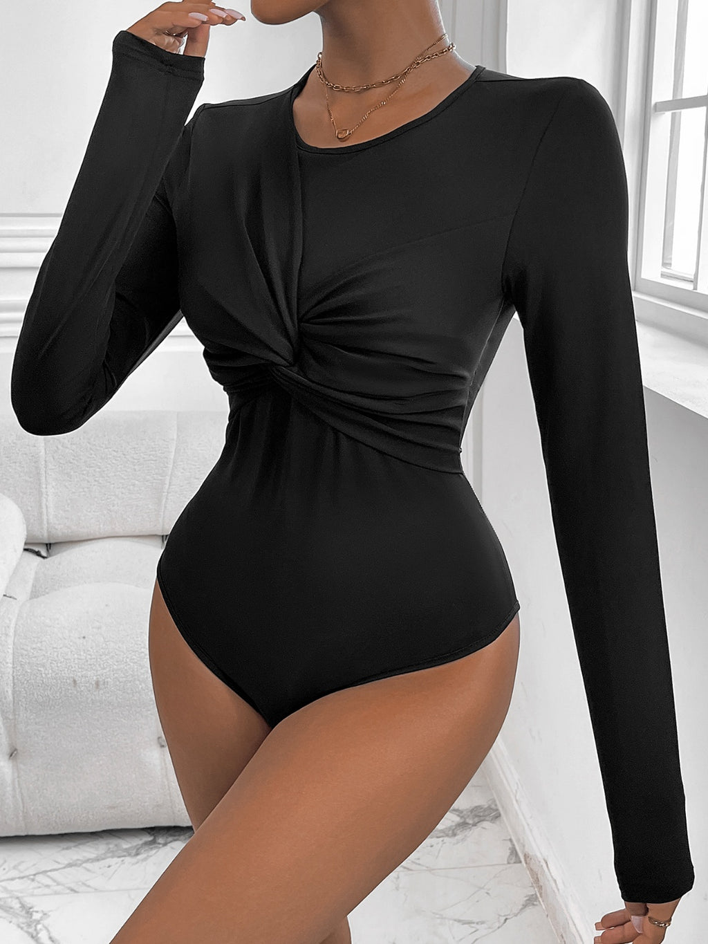 Twisted Round Neck Long Sleeve Bodysuit - Siennasass