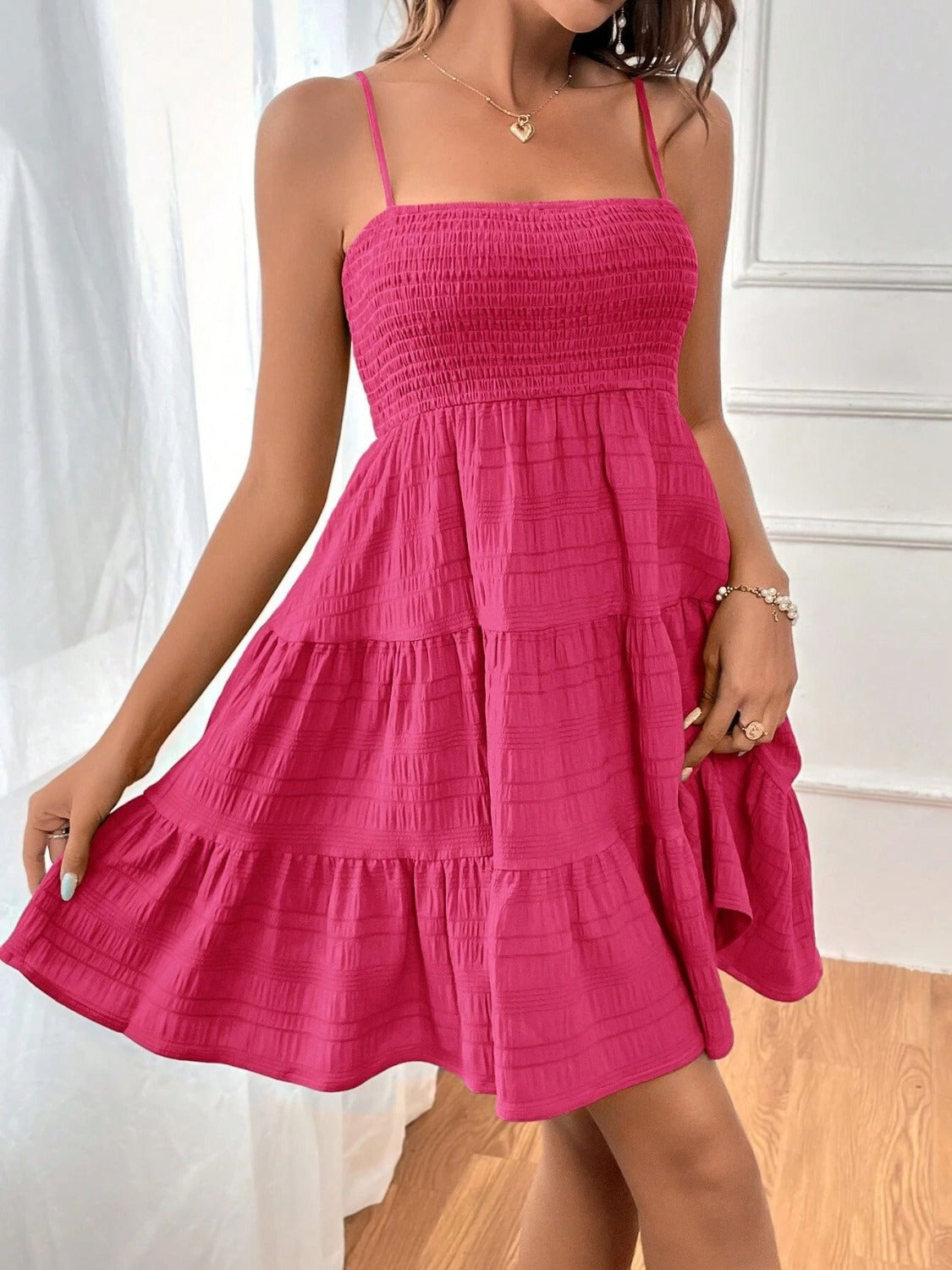 Tiered Smocked Square Neck Cami Dress - Siennasass