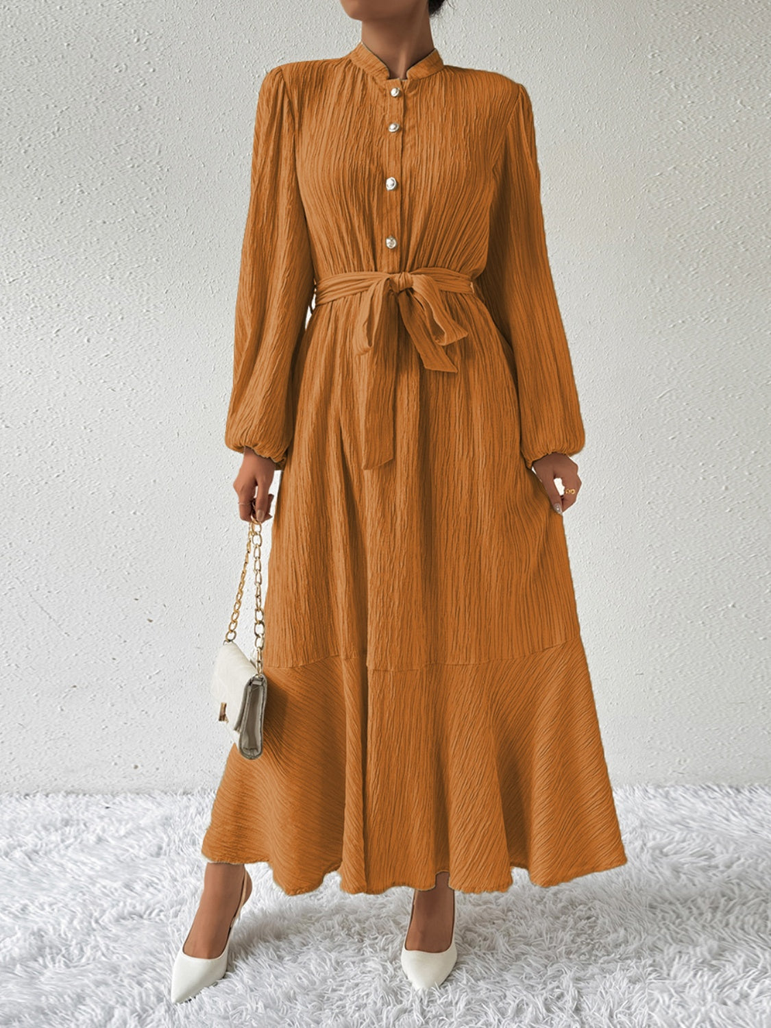 Tie Waist Long Sleeve Dress - Siennasass