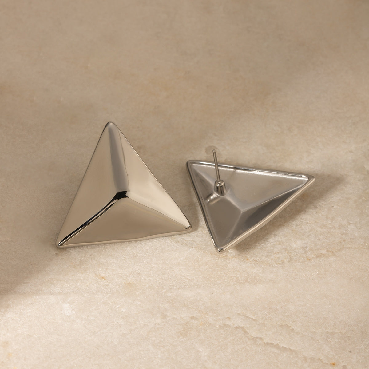 Stainless Steel 3D Triangle Earrings - Siennasass