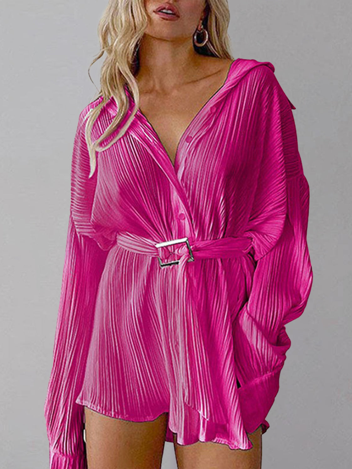 Button Up Dropped Shoulder Shirt Dress - Siennasass