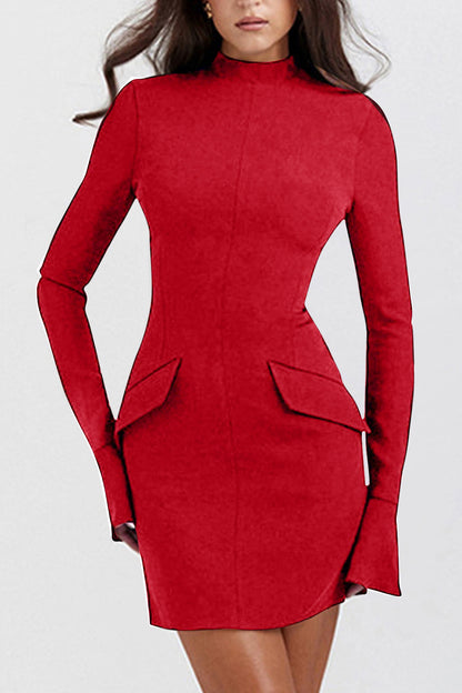 Mock Neck Long Sleeve Mini Dress - Siennasass