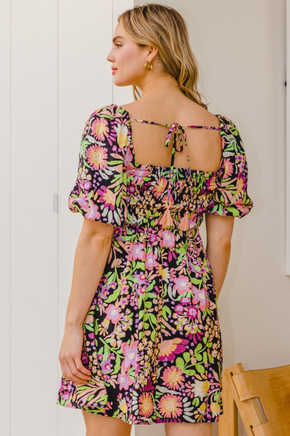 ODDI Full Size Floral Tie-Back Mini Dress - Siennasass