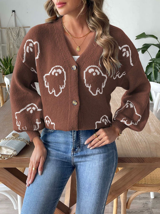 V-Neck Dropped Shoulder Cardigan - Siennasass