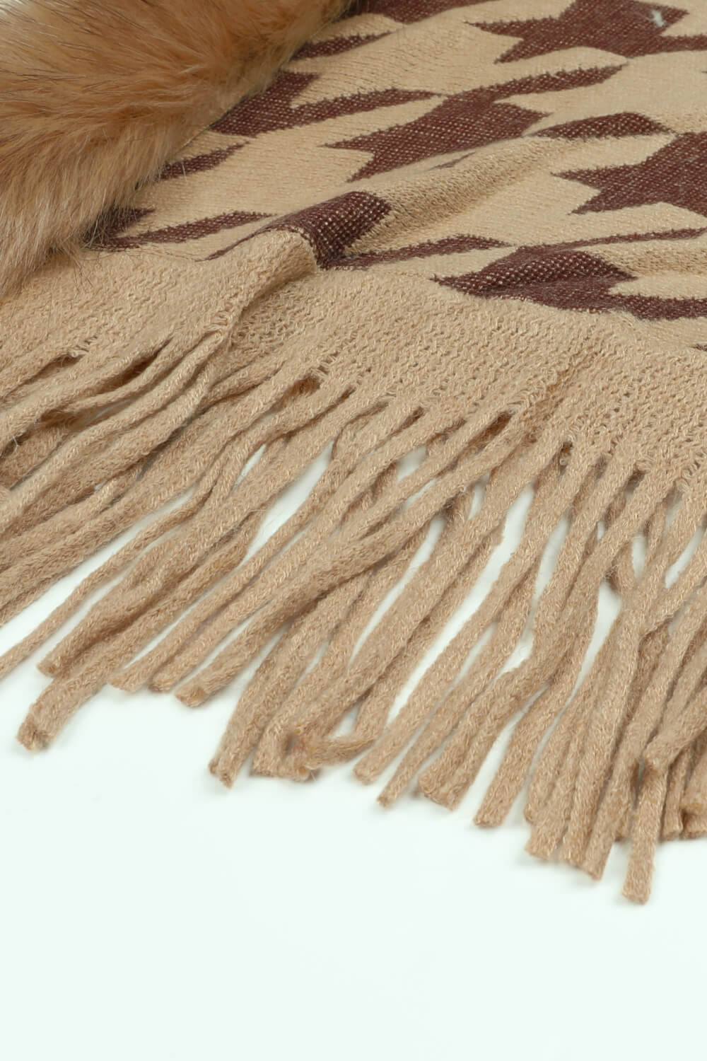 Houndstooth Fringe Hem Poncho - Siennasass