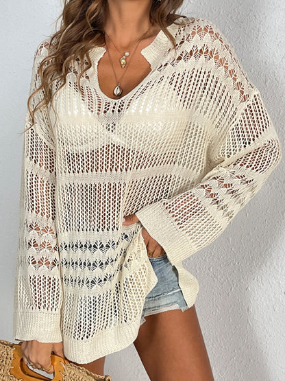 Cutout Notched Long Sleeve Cover-Up - Siennasass