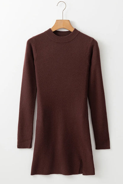 Slit Mock Neck Long Sleeve Wrap Sweater Dress - Siennasass