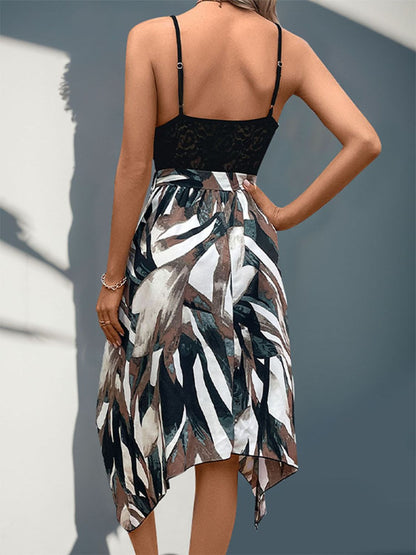 Lace Patchwork Printed V-Neck Dress - Siennasass