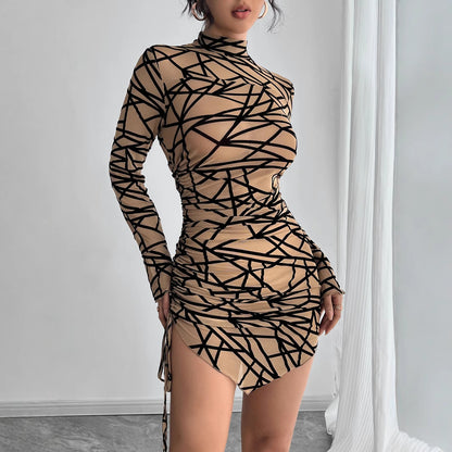 Stand-up Collar Long-sleeved Irregular Short Dress