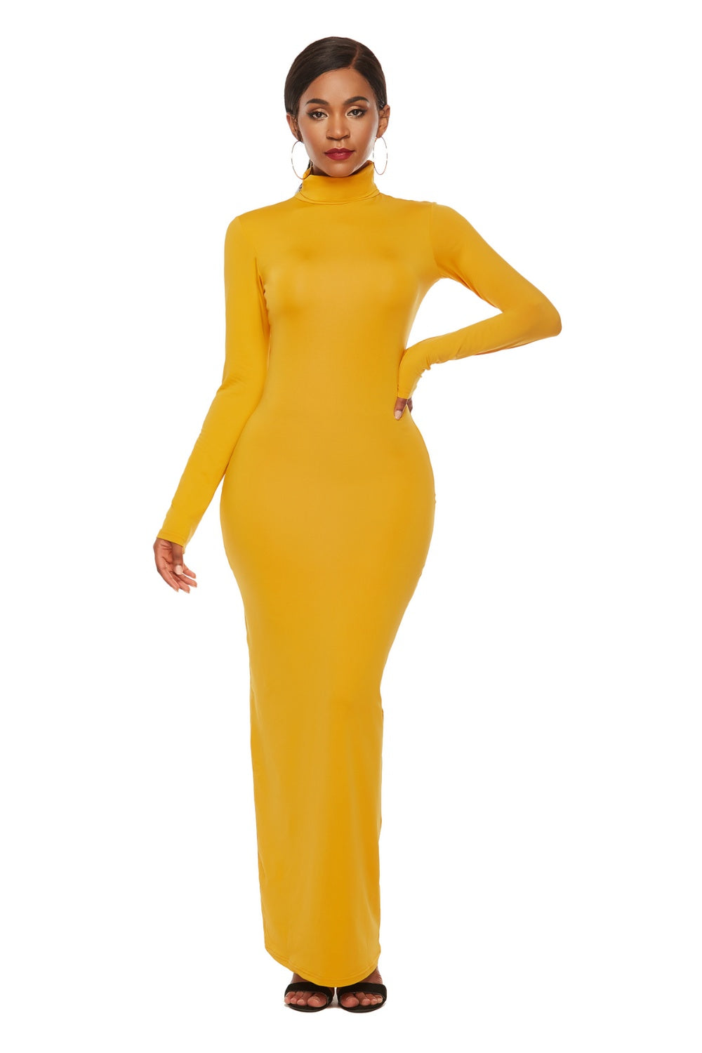 Mock Neck Long Sleeve Maxi Slim Dress - Siennasass