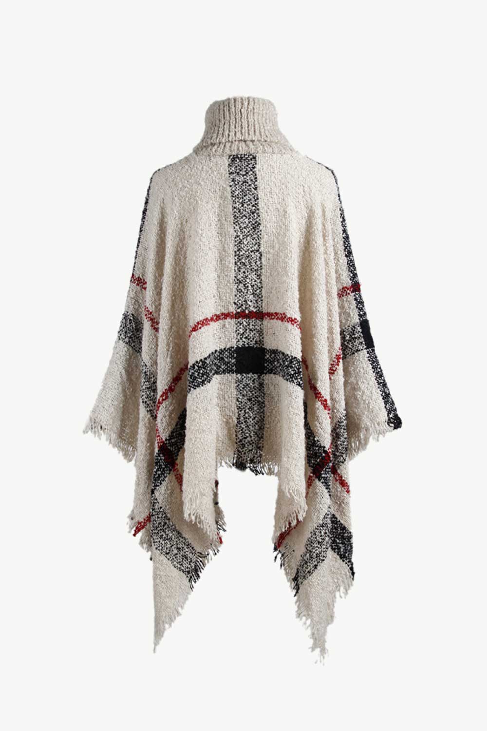 Plaid Turtleneck Raw Hem Poncho - Siennasass