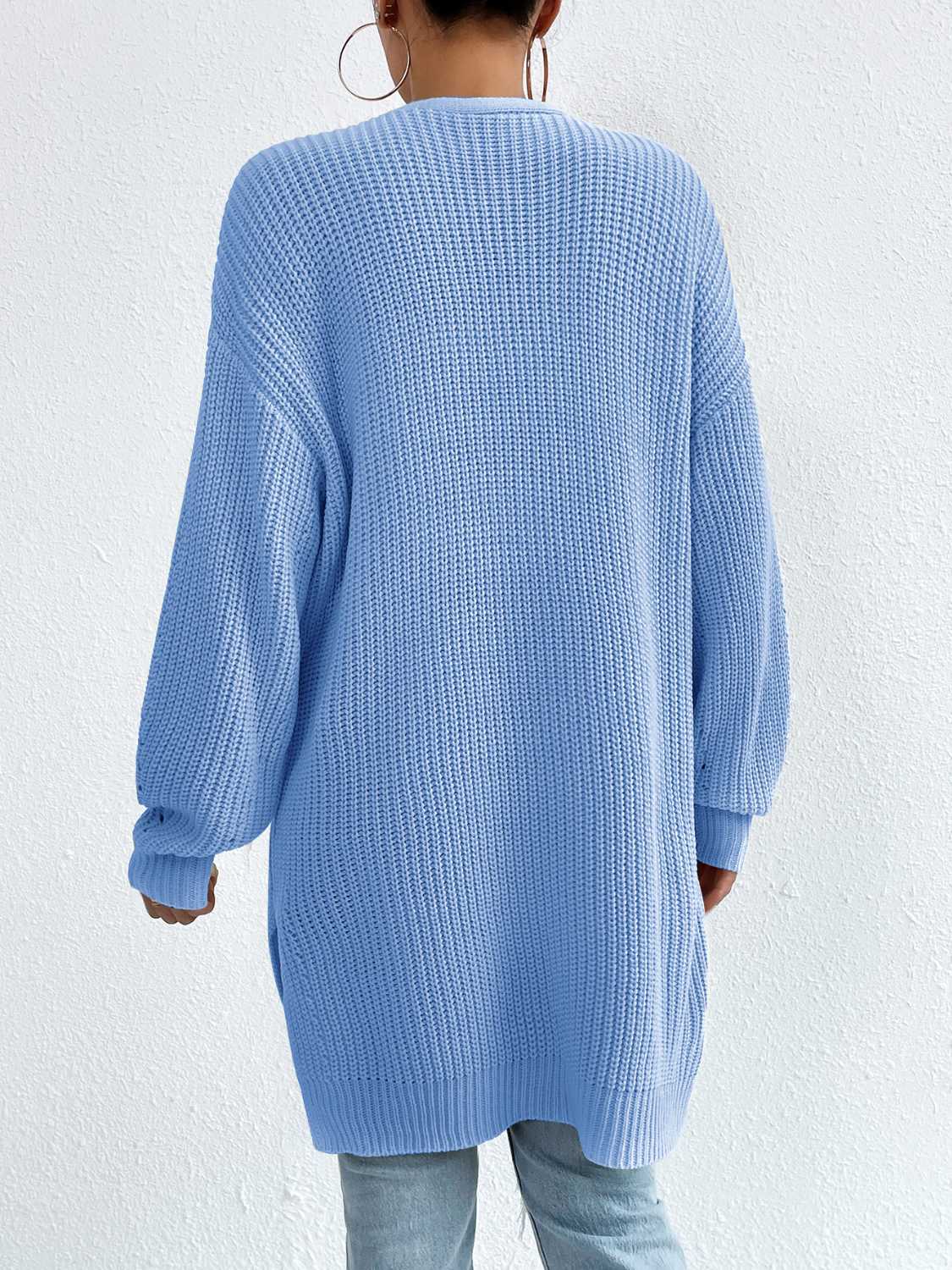 Open Front Dropped Shoulder Slit Cardigan - Siennasass