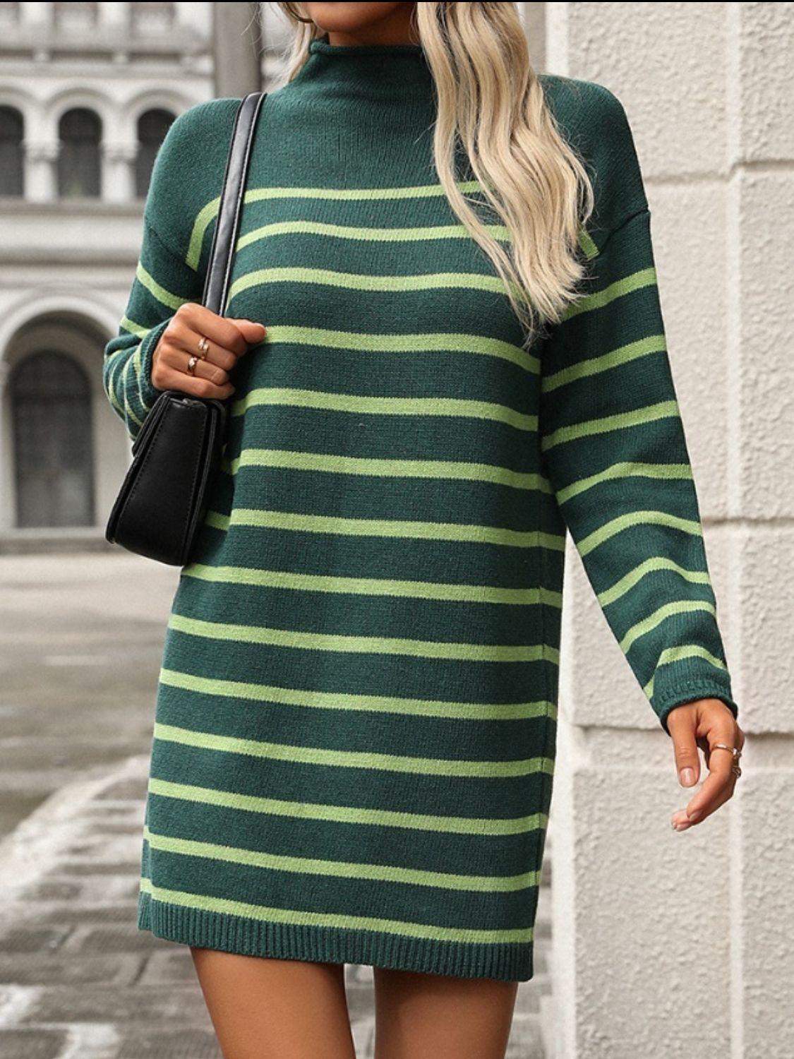 Striped Mock Neck Long Sleeve Mini Dress - Siennasass
