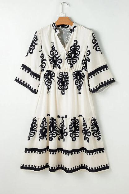 Printed Half Sleeve Knee Length Dress - Siennasass
