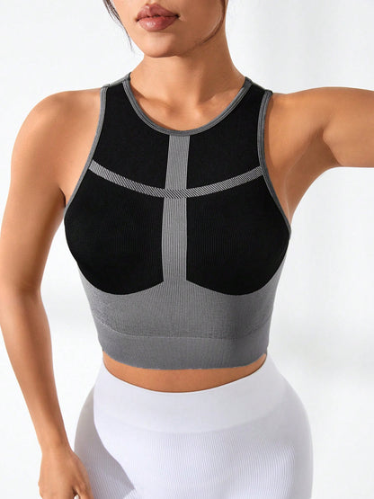 Color Block Round Neck Active Tank - Siennasass