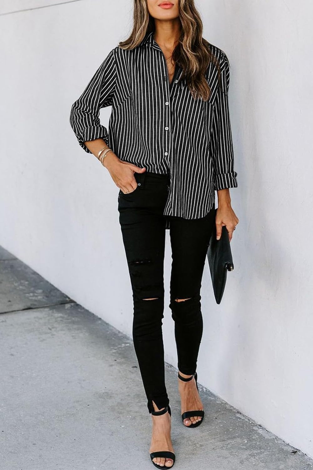 Striped Button Up Long Sleeve Shirt - Siennasass