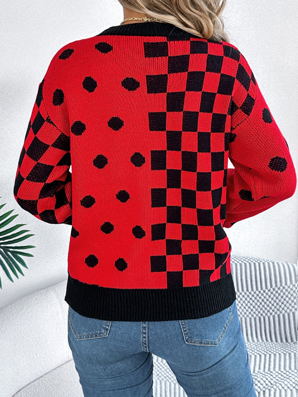 Plaid Round Neck Long Sleeve Sweater - Siennasass
