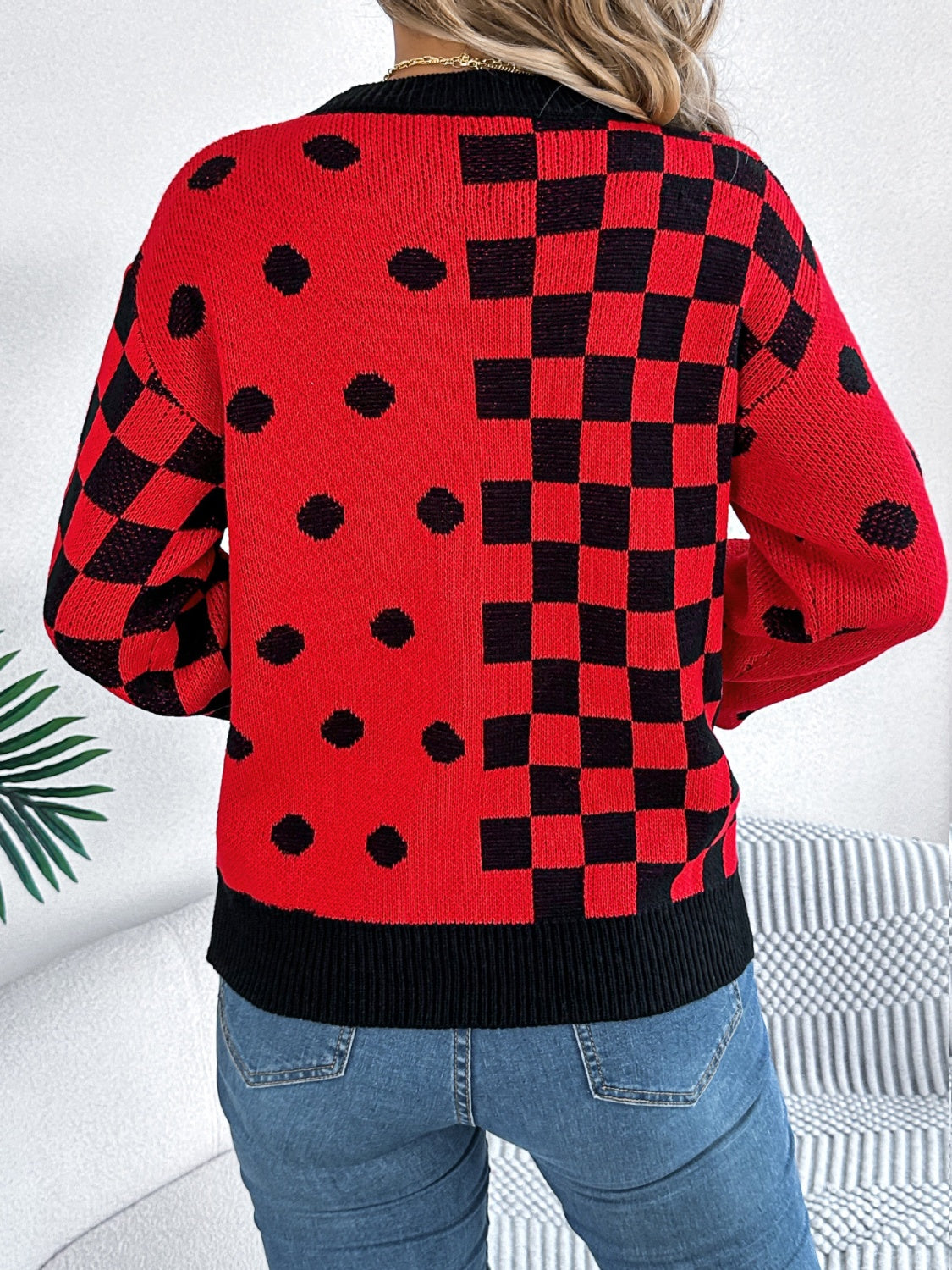 Plaid Round Neck Long Sleeve Sweater - Siennasass