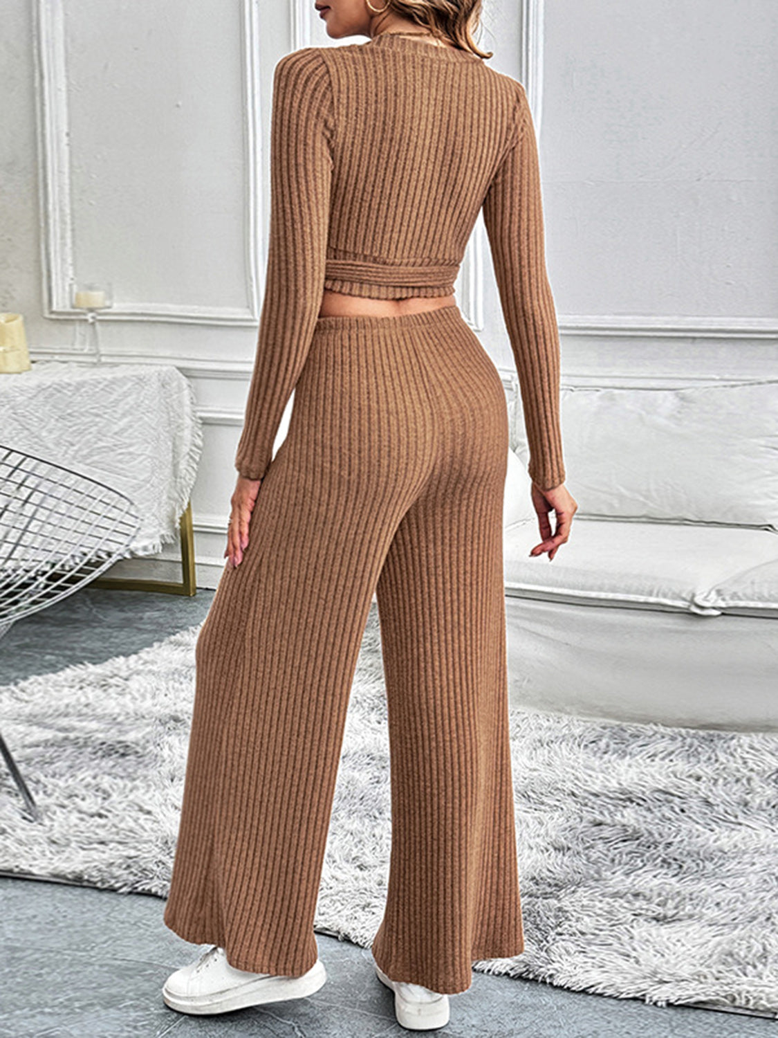 Perfee Surplice Long Sleeve Top and Pants Set - Siennasass