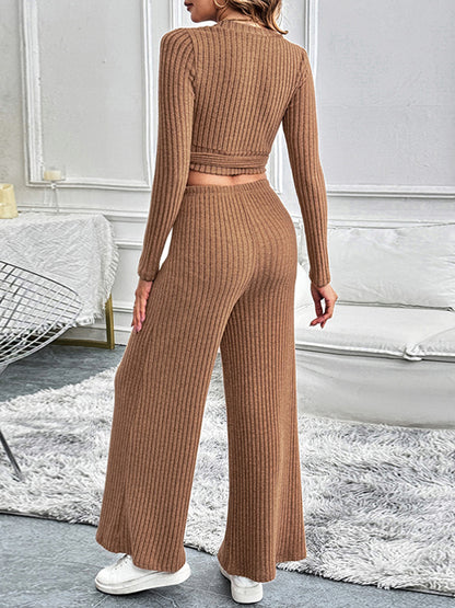 Perfee Surplice Long Sleeve Top and Pants Set - Siennasass