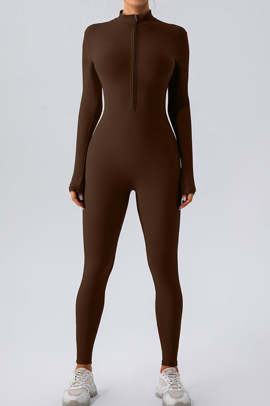 Half Zip Mock Neck Active Jumpsuit - Siennasass