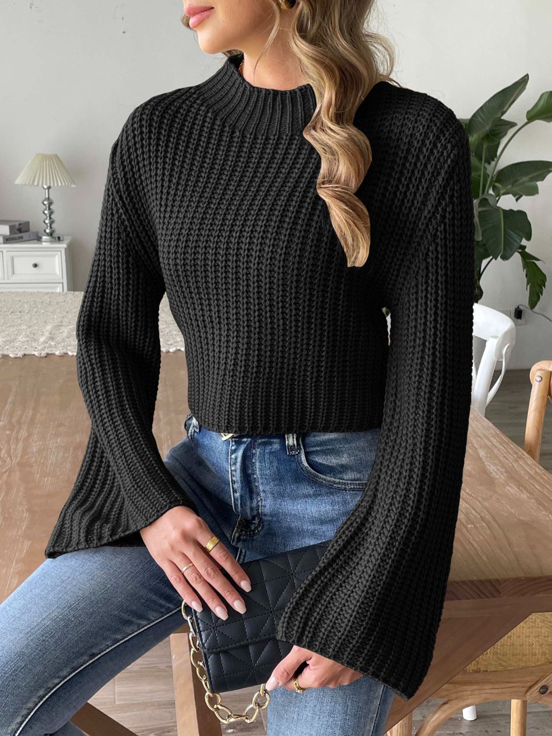 Mock Neck Long Sleeve Sweater - Siennasass