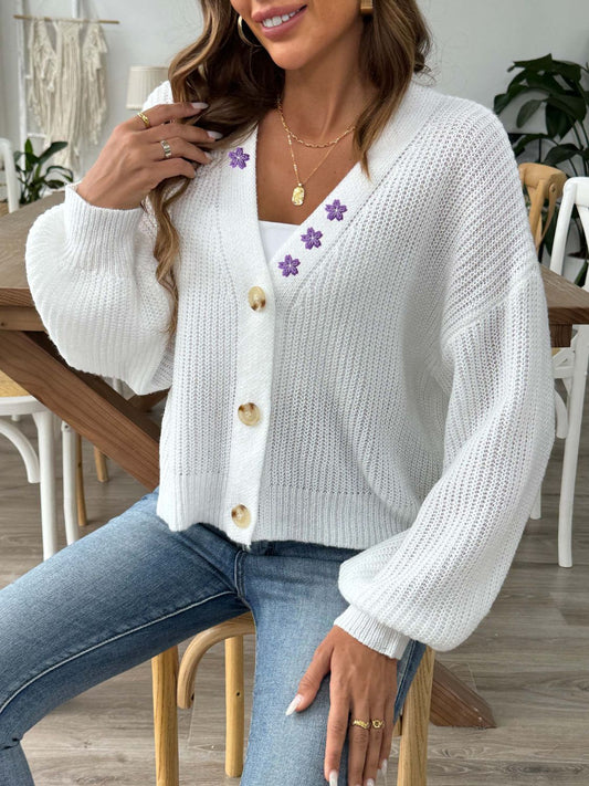 V-Neck Button Up Long Sleeve Cardigan - Siennasass