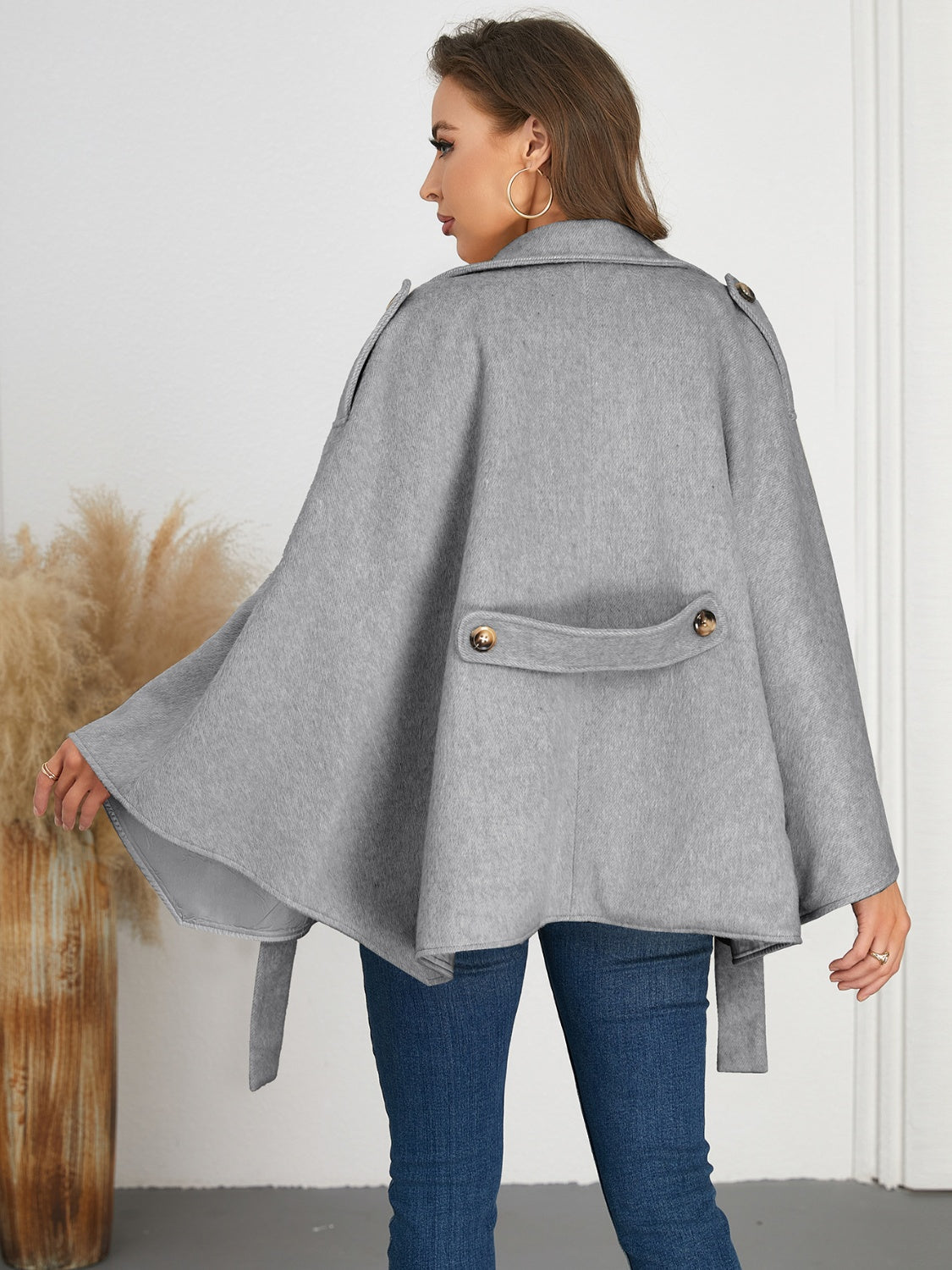 Double-Breasted Tie Waist Poncho - Siennasass