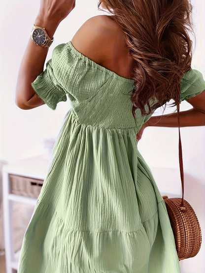 Full Size Ruffled Off-Shoulder Short Sleeve Dress - Siennasass