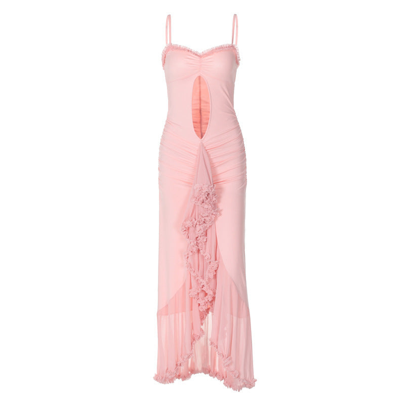Würdiges Spaghettiträgerkleid aus Netzspitze