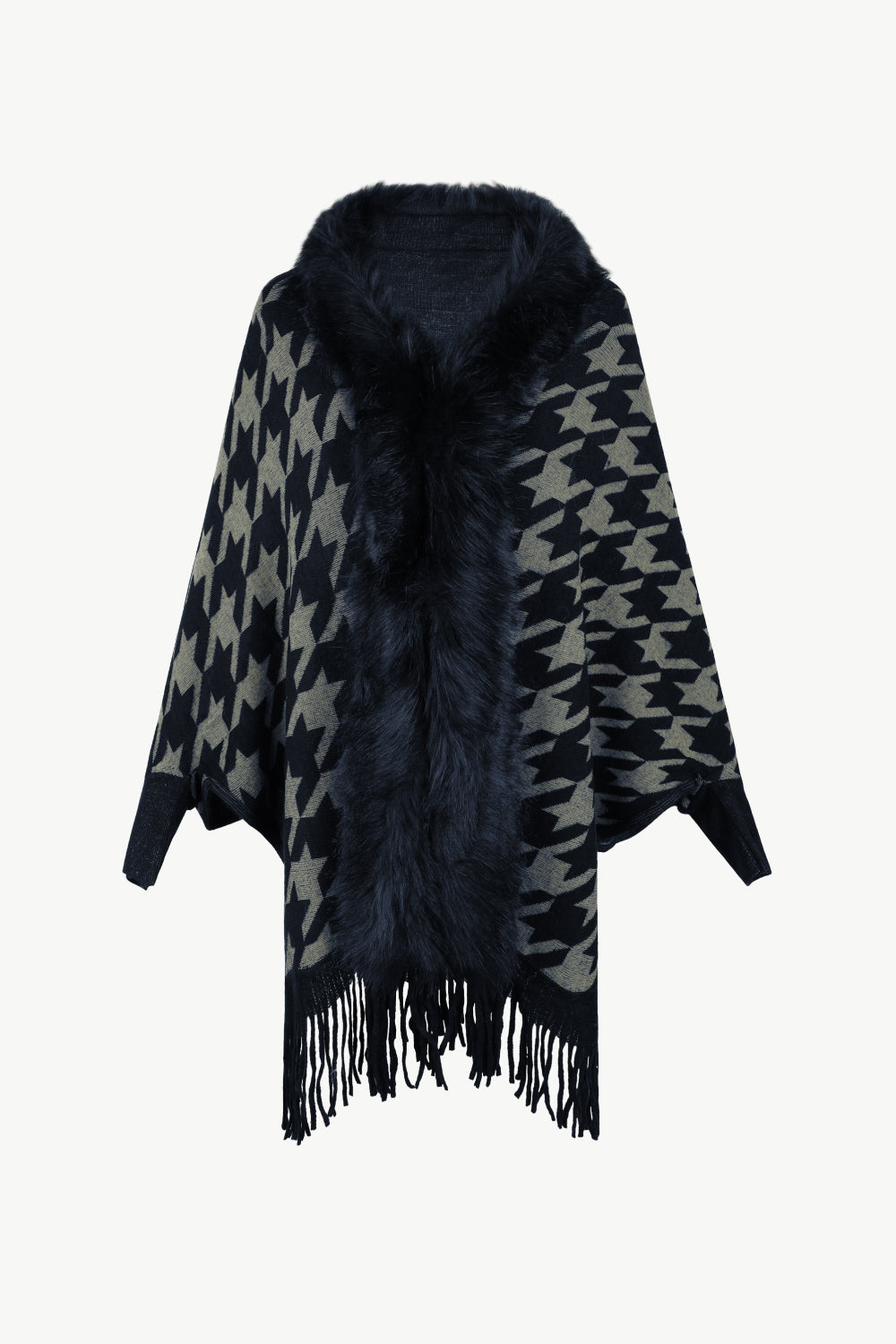 Houndstooth Fringe Hem Poncho - Siennasass