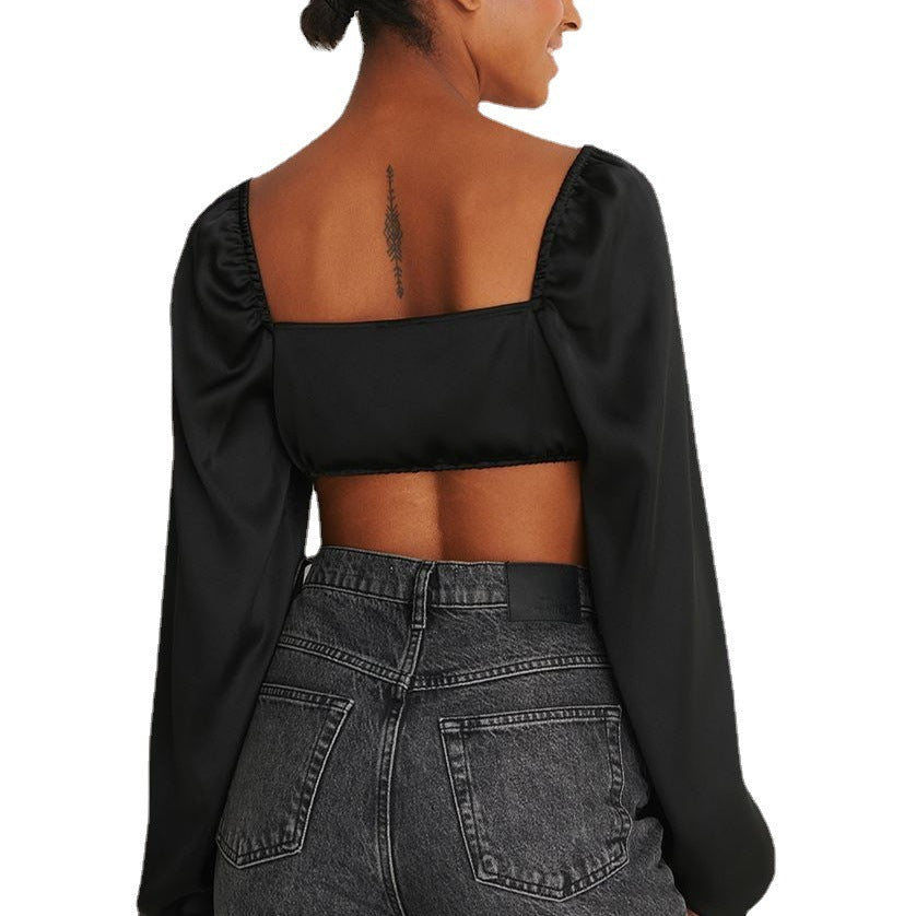 Long Sleeve V-Neck Cutout T-shirt Crop Top