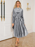 Tie Waist Long Sleeve Midi Dress - Siennasass