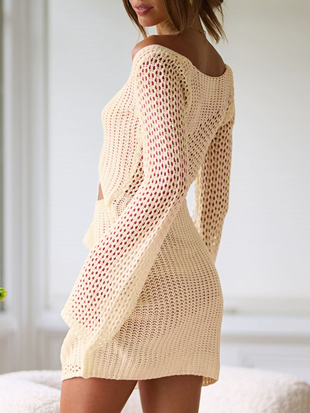 Cutout Lace-Up Long Sleeve Cover Up - Siennasass